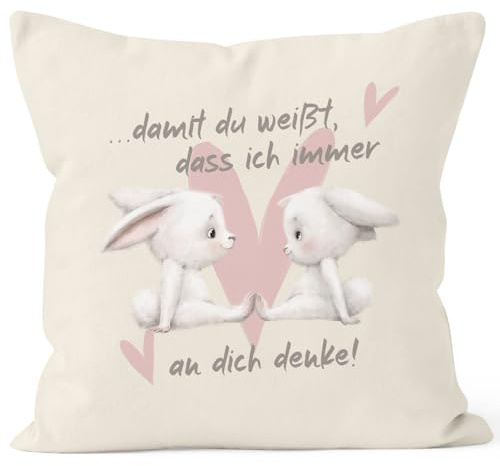 SpecialMe® Kissen-Bezug Spruch Geschenk Liebe Freundschaft Hasen-Paar Herz Damit du weißt DASS ich an Dich denke Natur 40cm x 40cm