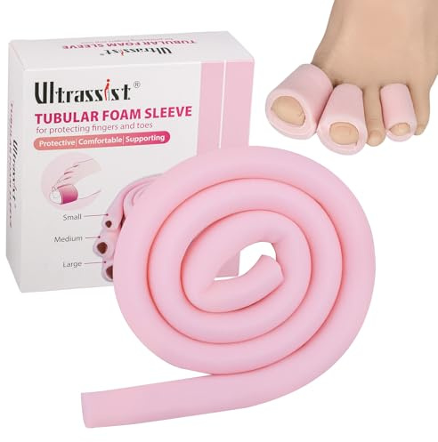 Ultrassist Zehenschutz mit Überlappung, mittlere Größe, 2,2 cm Innendurchmesser, 91,4 cm Rolle, Schwamm-Zehenschutz für Blasen, Ballen, Hühneraugen