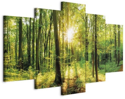 B&D XXL - Leinwandbild Abstrakt Wald Natur, 150x75 cm, 5-teilig, Wohnzimmer | Hochwertige Leinwand, sofort aufhängbar, ideal fürs Wohn- oder Schlafzimmer, wasserfest und lichtecht, langlebig, stilvoll