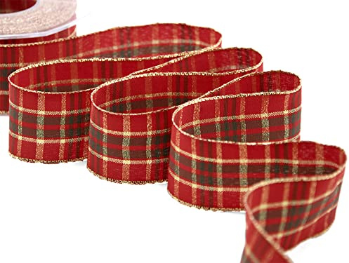 Furlanis - Nastro Natalizio Noel, Nastro per Decorazioni Natale, Pacchi Regalo, Tessuto Italiano - Rosso, 40 mm x 20 m