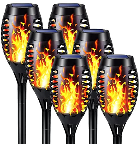 Beoloeb® Luci solari per esterni da giardino, 6 pezzi, 12 LED, torcia solare da giardino, per esterni, con effetto fiamma realistico, per esterni, giardini, prato, IP65, impermeabile, illuminazione