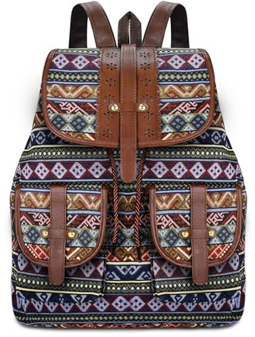 EliteHomeComforts Rucksack Damen Backpack Hippie Freizeitrucksack Reiserucksacklaptop Rucksack Damen Bunt Multicoloured Indischer Stil Polyester Daypack Tagesrucksack Für Schule Schulrucksack Mädchen