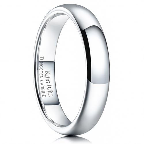 King Will Basic Men's High Polished Tungsten Carbide Ring, Comfort Fit Domed Wedding Band,Silver 4mm,S 1/2(9.5)