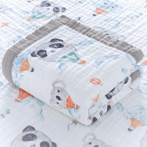 Hivia Musselin Babydecke 6-lagig 110x110cm Baumwolle Blau Astronaut | Weich, atmungsaktiv, leicht. Vielseitig: Wickeldecke, Badetuch, Spucktuch. Sommerlich, kuschelig, hochwertig.