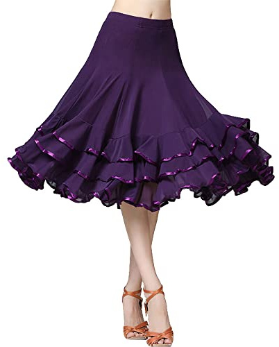 G-LIKE Damen Latin Tanzrock Stretch Midirock Salsa Tango Rumba | Elastischer Tanzrock für Latein, Jazz, Walzer und Modern Dance, ideal für Training, Auftritte und Partys