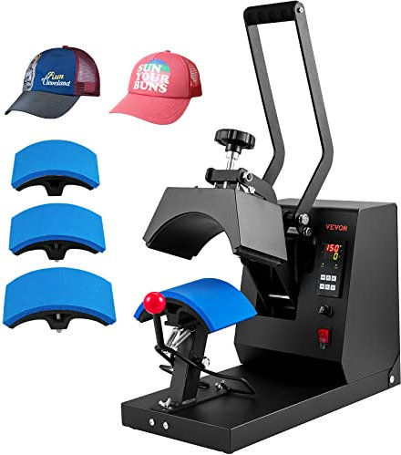 VEVOR Hut-Heizpresse, 4-in-1-Kappen-W?rmepresse, 15,2x7,6 cm Klappschalen-Sublimations?bertragung, LCD-Digital-Timer-Temperaturregelung mit 4 gebogenen Heizelementen (6x3/6,7x2,7/6,7x2,7x2,7 cm)