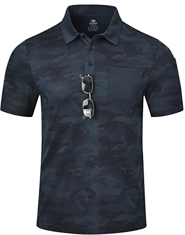 MoFiz Herren Poloshirt Kurzarm Polohemd Freizeit Polo Golf Outdoorshirts mit Kragen Camo-Blau M