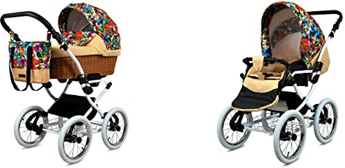 BabyLux ALU 2in1 Stroller for Toddlers – Pushchairs & Prams – Baby Stroller Pushchair for Newborn and Toddler – Baby Newborn Pram – 59x105x125cm – Max 15kg – Jungle Flowers White Frame