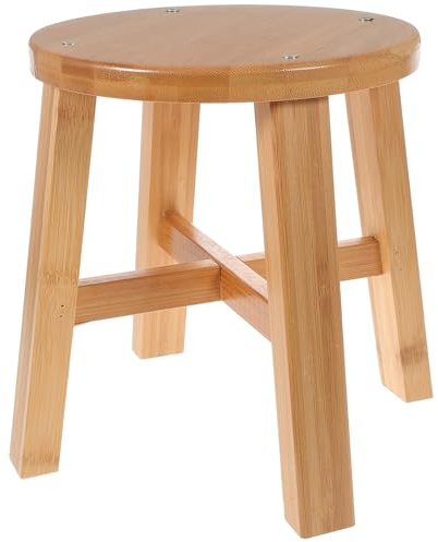 Veemoon 1stk Bambus Bank Rustikaler Minihocker Tritthocker Aus Holz Schuhwechselhocker Schmal Aus Holz Hocker Zum Händewaschen Runder Tritthocker Massiv Kleiner Hocker Aus