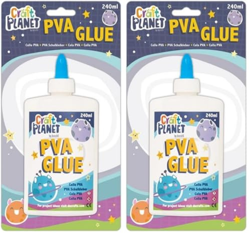 Craft Planet - 240 ml White Strong, Tacky PVA All Purpose Glue For Kids Art, Toddler Craft, School Supplies, Woodwork, Home Projects, DIY, Craft Box Refill, For Paper, Wood, Craft Materials, Pack of 2