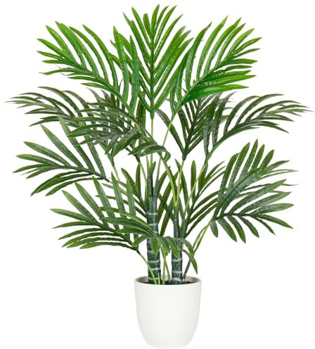 Briful 24.4 Artificial Palm Tree in Pot, 62CM Tall Fake Plant with 2 Trunks, Tropical Plant Indoor for Home Office Decorations, Housewarming Gift