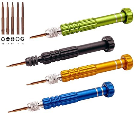 4 Stück 5 in 1 Mini schraubendreher Set, Multifunktionaler Präzisions Brillen Reparatur Schraubendreher Werkzeug Kit,S2-Stahl-Taschenschraubendreher für Brillen, Uhren, Laptops, Elektronik und Schmuck