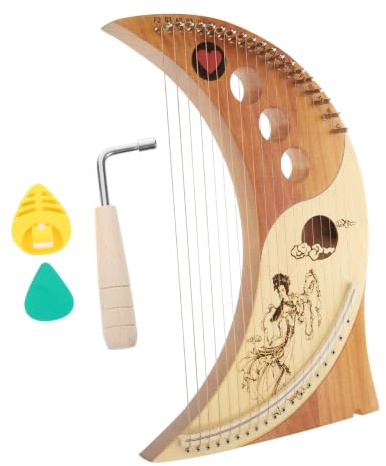 Leierharfe mit 19 Metallsaiten und Stimmschlüssel, Tragbar | Zedernholz, 1 Satz mit Ersatzsaiten und Plektrumbox, für Kinder und Musiklernen Zufällige Farbe