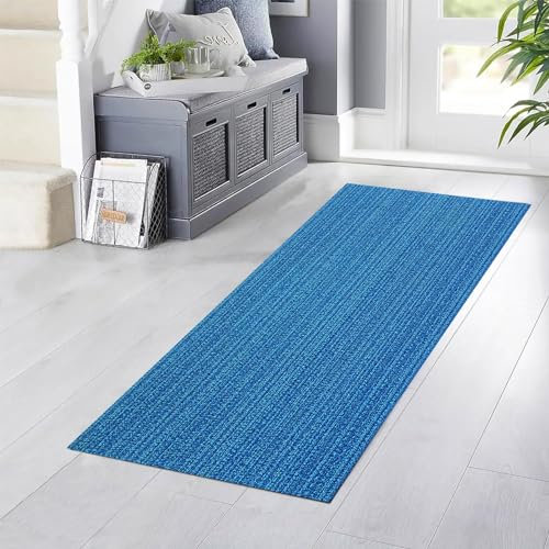 YANHONG Handwebteppich Läufer Teppich 110 x 360 cm Wetterfest rutschfest Waschbar Küchenläufer Nützlich Küchenteppich mit rutschfestem Gelrücken für Drinnen und Draußen, Blau C