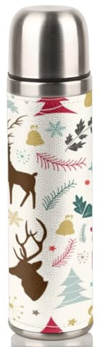 Thermosflasche mit Weihnachtsbaum, Hirsch, Edelstahl, isoliert, auslaufsicher, Vakuum, Sport, Wasserflasche für Fitnessstudio, Camping, Wandern, Reisen, BPA-frei, 500 ml