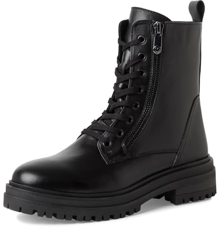 MARCO TOZZI Damen Stiefeletten zum Schnüren aus Leder mit Reißverschluss, Schwarz (Black), 40 EU