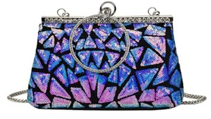 CORIOS Damen Pailletten Abendtasche Strass Clutch Tasche Hochzeit Brautbörse Handtasche Klein Tasche Elegante Diamant Schultertasche Vintage Kette Umhängetasche Blau