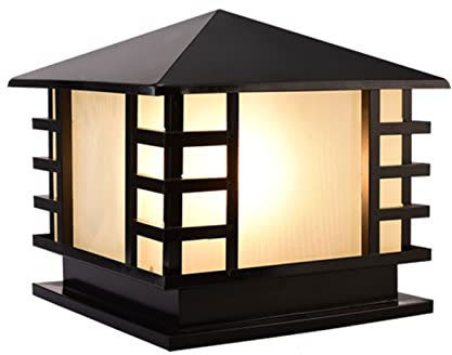 LUOYAOB Pfostenleuchten Außenbereich Quadratische Säulenleuchte im japanischen Stil Wasserdichte Edelstahl-Säulenleuchte Outdoor Milchglas Laterne Säule Licht for Patio Zaun Villa Tor Garten(40cm)