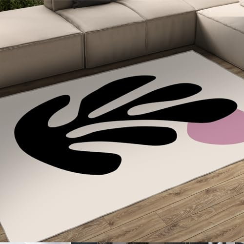 HOBBOY Matisse Abstrakte Kunst Bereich Teppiche Schwarze Zweige Teppich Einfacher Stil Bodenteppich Maschinenwaschbare Teppiche Anti-Rutsch-Matte für Raumdekoration 140 x 200 cm