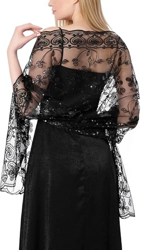 Ladiery Damen Pailletten Floral Schals und Stola für Abendkleid,Glitzer Festlich Hochzeit Stole Tuch für Abend Party