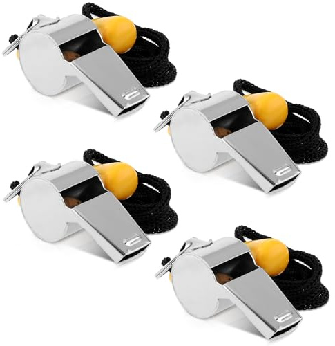 Tyqour 4 Pack Whistles Sports, Whistles for Teachers Kids, Referee Whistle, Metal Whistle with Lanyard Bulk Loud Whistle Crisp Sound for Teachers Polices Coaches and Referees