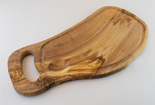 rustikales Servierbrett mit Lochgriff und Saftrille Verschiedene Größen (Länge 50-55 cm)