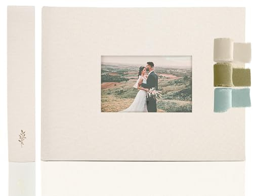 Premium Scrapbook Album with Window and Writing Space – 60 Pages holds 200 Photos of Different Sizes – Wedding, Baby, Travel & Family Memories – 11.4 x 8.6 - Oat