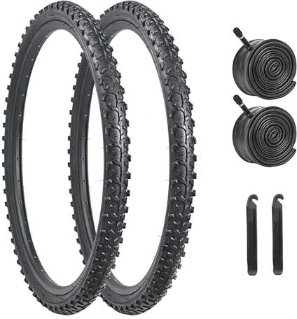 Mountainbike-Reifen-Ersatz-Kits, 2 Stück, 24 x 1,95/26 x 1,95 Fahrradreifen + 2 Fahrradschläuche + 2 Reifenheber, HUIOK gepolsterte und bequeme MTB-Fahrradreifen mit Pannenschutz (26 x 1,95–30 TPI)