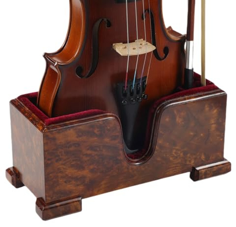 YWYLL Violin and Bow Holder ( Stand), Wooden Violin Holder Floor Display for Violin, Velvet Protection, Stable and Classy Aesthetic (Burl Wood + Red Velvet)