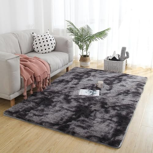 XUEDNGM Hochflor Langflor Teppiche Modern 60 x 280 cm Pflegeleicht Und Einfarbig, Weich Modern Unifarben Kunstfaser Fellteppich Langflor Wohnzimmerteppich für Wohnzimmer, Schlafzimmer, Dunkelgrau