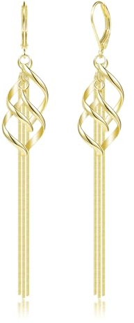 Ohrringe Hängend Damen Gold Silber 925 Lange Quasten Anhänger Hängeohrringe | ALEXCRAFT Ohrringe Hängend Damen Gold Silber 925 Lange Quasten Zirkonia Anhänger Hängeohrringe Schmuck Leichte Hypoallergen