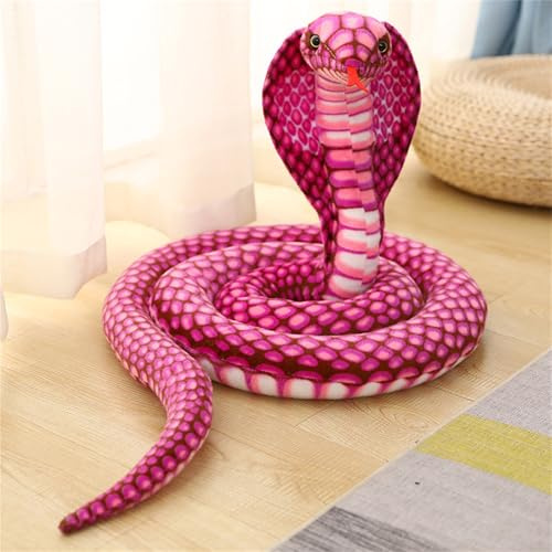 champracer Schlange Kuscheltier, Python Plüsch Spielzeug, Realistische Kobra Plüschtier, Schlange Stofftier für Geburtstag Party Prank Requisiten (170 cm,Rose)