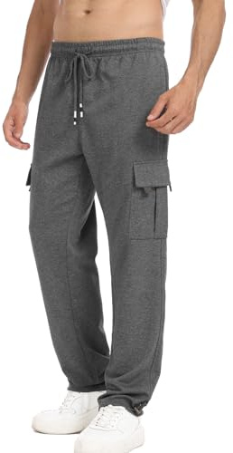 Suwangi Jogginghose Herren Trainingshose Lange Sweathose Sporthose Saum mit Kordelzug Jogginghosen mit Reißverschlusstaschen