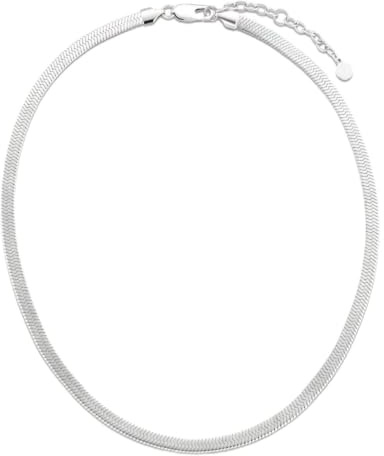 KRKC&CO Damen Schlangenkette, 5mm Flache Franco Kette aus Edelstahl, Halskette Choker Halsband Halsschmuck, Länge verstellbar 46-51cm, Geburtstag Weihnachten Geschenke für Frauen Mädchen