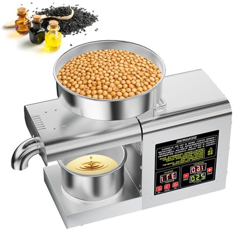 Presse à huile électrique - Vitesse de pressage : 5-8 kg/h, presse à huile automatique, extracteur d'huile, presse à huile domestique commerciale en acier inoxydable, température réglable de 40 à 26