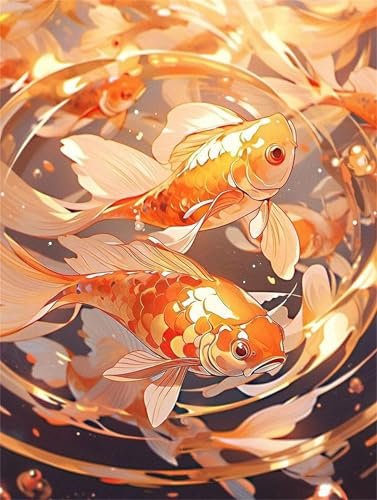 Zuooyi carpas Pintura por Números para Adultos, Pintar por Numeros Niños, Kit de Pintura al óleo de Lienzo para Decoración de la Pared del Hogar, 45x60cm con Marco