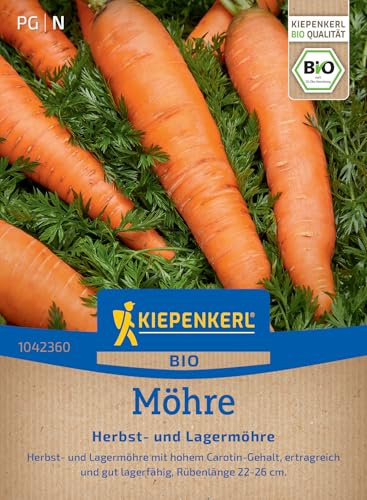 Kiepenkerl Möhrensamen Herbst- und Lagermöhre 1042360, Gemüsesaat | Bio Gemüsesamen für Möhren, Rübenlänge von 22-26 cm, Inhalt für 8-10 laufende Meter, Lagerfähig, ertragreich