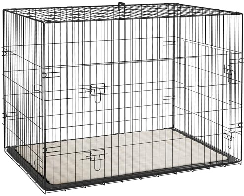 PawHut Cage pour Chien, Cage de Transport pour Chien Pliable, avec 2 Portes, Plateau Amovible, Coussin Doux Lavable, Cadre en Acier, 90 x 57,5 x 62 cm, Noir