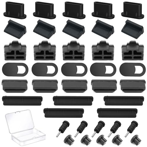 BelleVive 40 Pieces USB Port Covers, Silicone Dust Plugs for Computer Camera, USB, USB C, RJ45, HDMI, SD Port, Headphone Jack, Audio Port (8 Types)