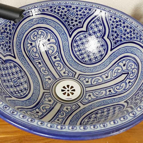 Lavabo da appoggio in ceramica senza foro per rubinetto/per bagno e WC per ospiti, lavabo da incasso senza troppopieno/lavabo rotondo blu