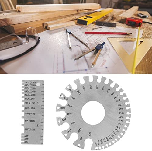 Wire Gauge Measurement Tool, 2 Pcs Stainless Steel Thickness Gauges Wire Gauge Measuring Tool with Storage Bag for Leather, Paper, Wood Thickness