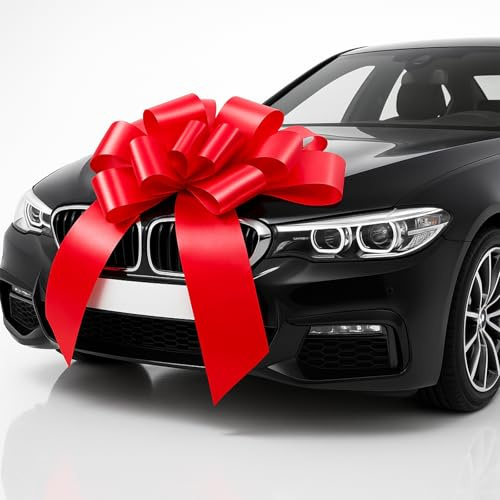 KNJOMZIE Grand nœud de Voiture, Grand nœud Cadeau (Rouge, 58 cm), Grand nœud de Voiture, Grand nœud avec 2 ventouses, pour Voiture, vélo, Noël, Mariage, Anniversaires