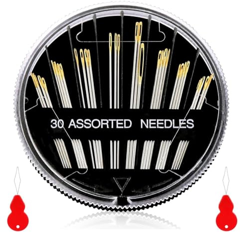 Eastrise 30-Piece Stainless Steel Hand Sewing Needles Set w/Case – Assorted Sizes for Embroidery, Mending, Leather & Crafts | Compatible with Needle Threaders