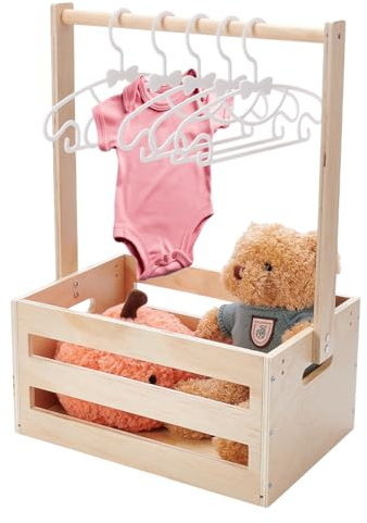 UNICRAFTALE Holzer Aufbewahrungskorb Baby Badewanne Schrank Kiste Duschfeier Party Korb mit Griff und 8 Stück Kleiderbügel Kinder Holz Korb Willkommensgeschenk Baby Geschenke für Schwangerschaft