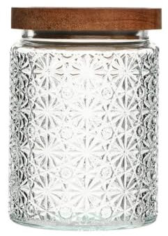 HLHLOP777 Mantequera Mantequera de Vidrio con Forma cúbica y Tapa de Madera Floral for Cocina, Ideal for Guardar Granos de café. Mantequera