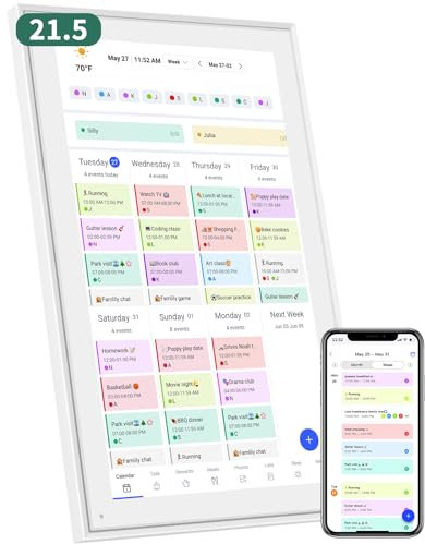 21.5 Inch Digital Wall Calendar – Rewards for Chores! Smart Electronic Family Organizer with Touchscreen, Meal Planner & Photo Frame, Syncs with Google/iCloud, for Wall or Desk, White (New Version)