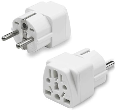 SUNNIFLY Adattatore Spina Multinazionale a Spina Europea, Pacco da 2, UK to EU Plug Adapter, Colore Bianco, Compatibile con Vari Paesi, Ideale per Viaggi, Hotel e Ufficio
