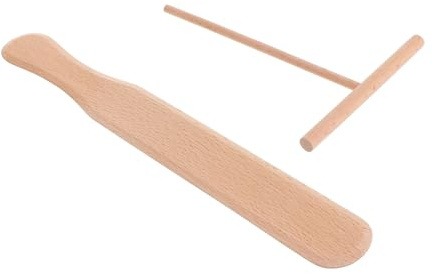 PRETYZOOM 2pcs Wooden Crepe Spreader and Spatula Set Bamboo Pancake Rake Cooking Utensils Heat Resistant Butter Spreading Tool for Crepes and Tortillas