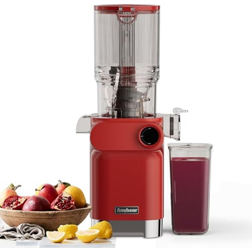 Anybear Slow Juicer 200W Cold Press Juicer 4.3 Large Feed Chute Fit Whole Fruits Vegetables | Upgraded Auger | Tritan Materials | BPA Free | Juice Recipes (Red)