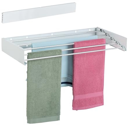 Relaxdays Étendoir Mural, Pliable, Peu encombrant, H x L x P : 15 x 80 x 40 cm, pour intérieur ou extérieur, Blanc